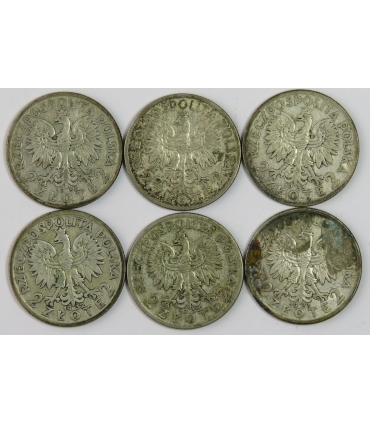 LOT 6 x 2 złote głowa kobiety 1932, 1933