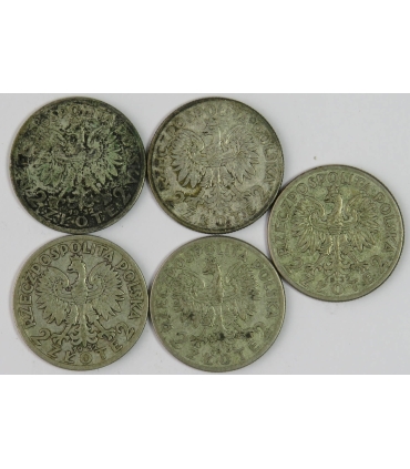 LOT 5 x 2 złote głowa kobiety 1932, 1933, 1934
