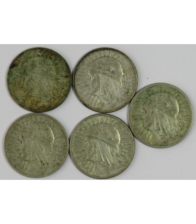 LOT 5 x 2 złote głowa kobiety 1932, 1933, 1934