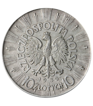10 zł Piłsudski 1939, stan 3, rzadki rocznik