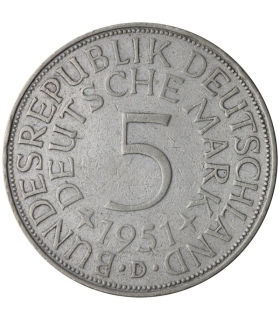 Niemcy 2 x 5 marek 1951 D, 1973 D, stan 2