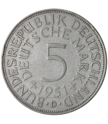 Niemcy 2 x 5 marek 1951 D, 1973 D, stan 2