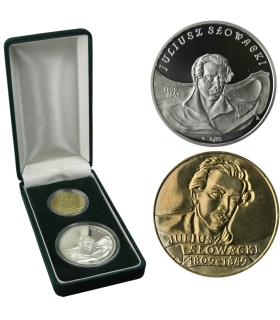 Zestaw: Medal Juliusz Słowacki Srebro 28,28g, Ag925 + 2 zł Gn Słowacki 1999