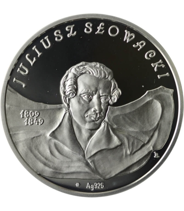 Zestaw: Medal Juliusz Słowacki Srebro 28,28g, Ag925 + 2 zł Gn Słowacki 1999