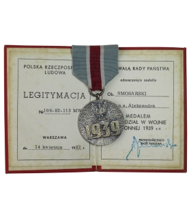 Medal za udział w wojnie obronnej 1939 + legitymacja