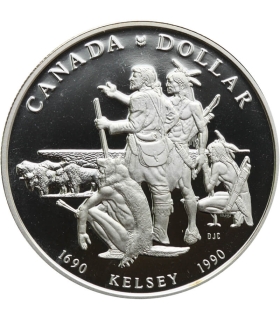 Kanada, 1 dolar 1990, Henry Kelsey - eksploracja prerii, srebro