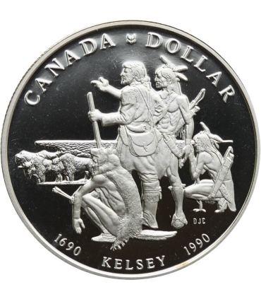 Kanada, 1 dolar 1990, Henry Kelsey - eksploracja prerii, srebro