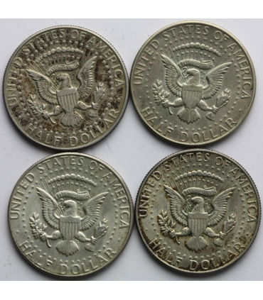 USA Lot: 4 x 1/2 dolara Kennedy 1966, 1967, 1968, 1969, srebro