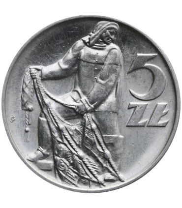 5 zł rybak, 1971, stan 1-, połysk, PIĘKNY