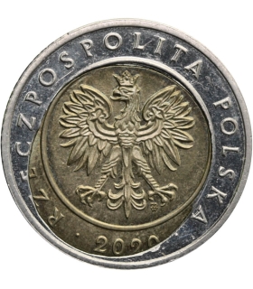 5 złotych, 2020, destrukt, niecentryczny rozlany rdzeń