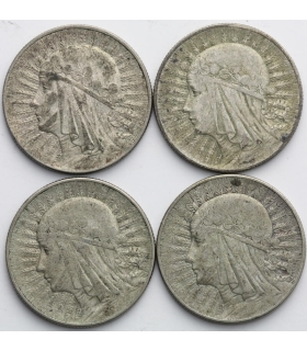 Lot 4x 5 złotych głowa kobiety 1933, stan 3/3+