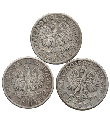 LOT 3 x 2 złote głowa kobiety 1932, 1933