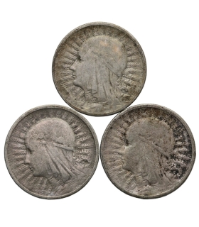 LOT 3 x 2 złote głowa kobiety 1932, 1933