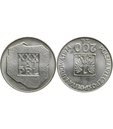 200 zł, srebrna moneta XXX lat PRL, mapka