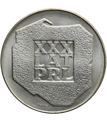 200 zł, srebrna moneta XXX lat PRL, mapka