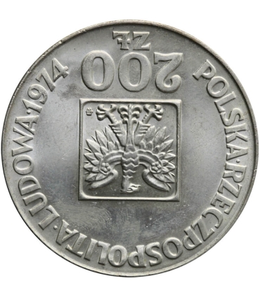 200 zł, srebrna moneta XXX lat PRL, mapka