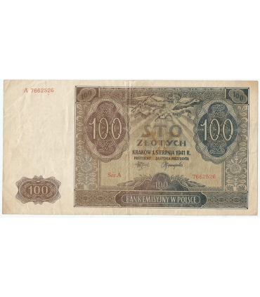 Banknot 100 złotych 1941 stan 3, Ser. A