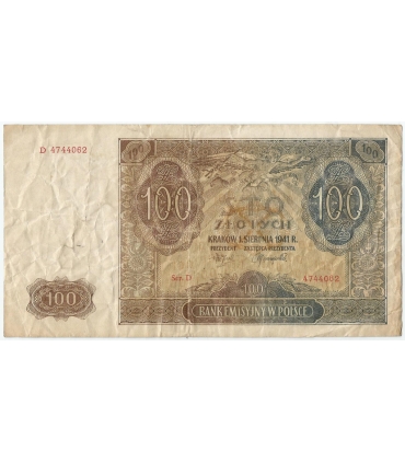 Banknot 100 złotych 1941 stan 3, Ser. A
