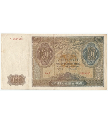 Banknot 100 złotych 1941 stan 3+, Ser. A