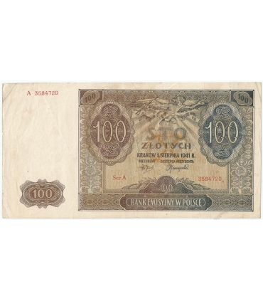 Banknot 100 złotych 1941 stan 3, Ser. A