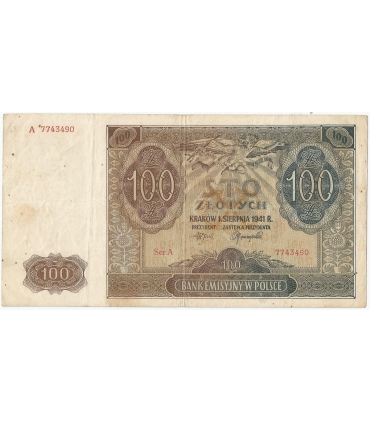 Banknot 100 złotych 1941 stan 3, Ser. A