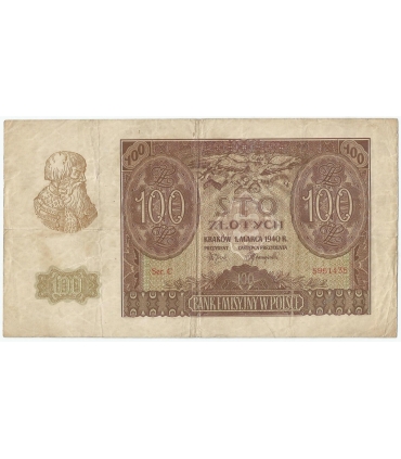 Banknot 100 złotych 1940 stan 3-, Ser. C