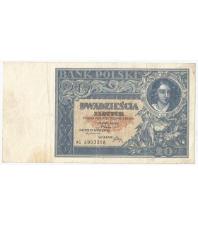 20 złotych 1931, AY., stan 3+, rzadka odmiana