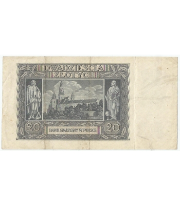 Banknot 20 złotych, 1940, seria H, stan 3