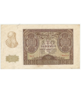 Banknot 100 złotych 1940 stan 3, Ser. C