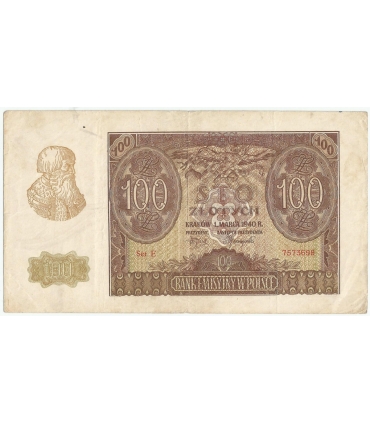 Banknot 100 złotych 1940 stan 3/3-, Ser. E