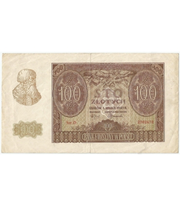 Banknot 100 złotych 1940 stan 3/3-, Ser. D