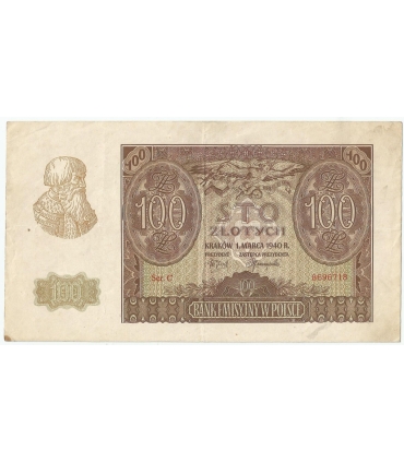 Banknot 100 złotych 1940 stan 3/3-, Ser. C