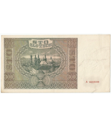Banknot 100 złotych 1941 stan 3+, Ser. A 0259098