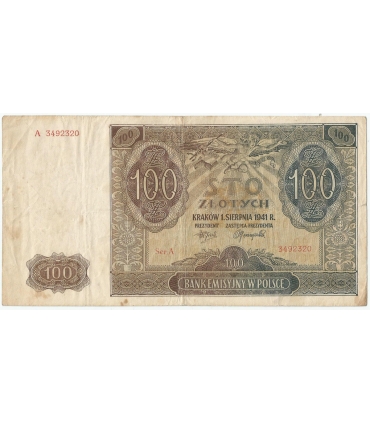 Banknot 100 złotych 1941 stan 3, Ser. A