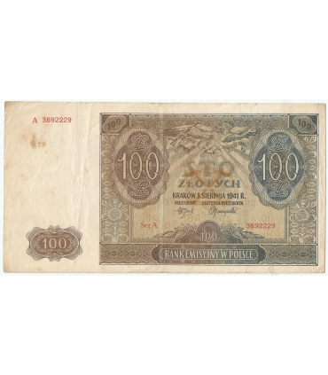 Banknot 100 złotych 1941 stan 3, Ser. A