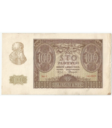 Banknot 100 złotych 1940 stan 3-, Ser. C