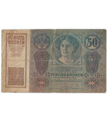 Austro-Węgry, 50 koron, 1914, stan 3-/4+