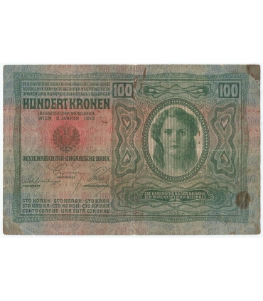 Austro-Węgry, 100 koron, 1912, stan 3-/4+