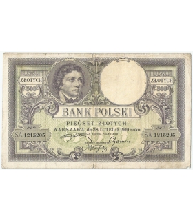 500 zł Kościuszko 28 lutego 1919, seria. SA., stan 3-