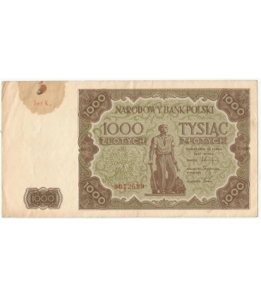 1000 zł, 1947, stan 2, seria K