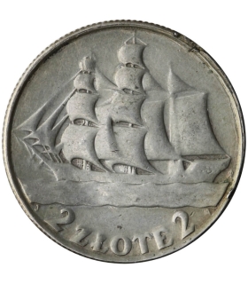 2 zł Żaglowiec 1936 – destrukt menniczy (niedobicie rewersu), st. 3