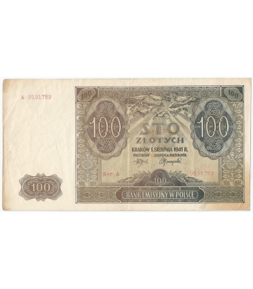 Banknot 100 złotych 1941 stan 3, Ser. A