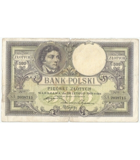 500 zł Kościuszko 28 lutego 1919, seria. SA., stan 3-