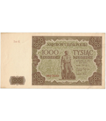 1000 zł, 1947, stan 2/2+, seria K