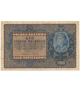 100 marek polskich (PKKP), rok 1919, stan 3-, IJ seria O