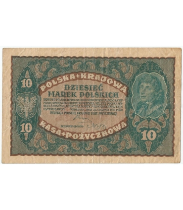 10 marek polskich, rok 1919, stan 3-, II Seria BV