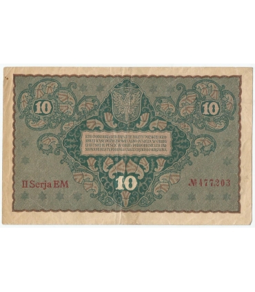 10 marek polskich, rok 1919, stan 3-, II Seria EM