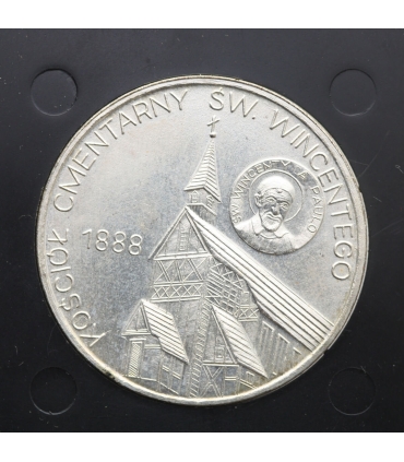 Medal, 100-lecie cmentarza Bródnowskiego Warszawa, Kościół cmentarny Św. Wincentego, srebro