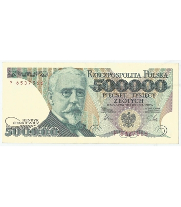 500000 zł Henryk Sienkiewicz 1990, seria P, stan 1-