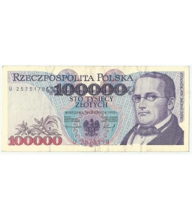 100000 zł Stanisław Moniuszko 1993, seria U, stan 3